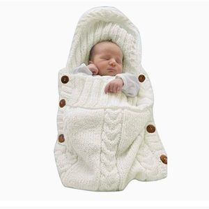 NEWBORN BABY KNIT SWADDLE BLANKET SLEEPING BAG IN CREAM